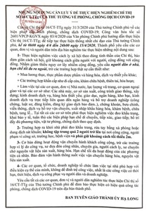 Những nội dung cần lưu ý đề nghị thực hiện nghiêm Chỉ thị số 16/CT-TTg của Thủ tướng về phòng, chống dịch Covid-19